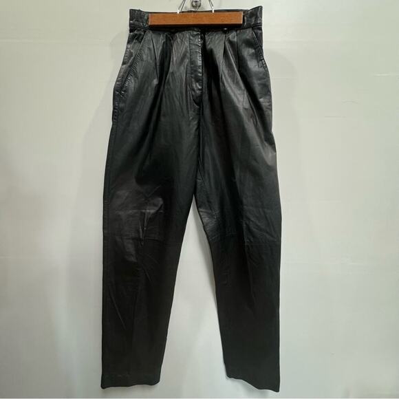High Waist Leather Trousers Pleated pants Preston & York Size 8. Vintage